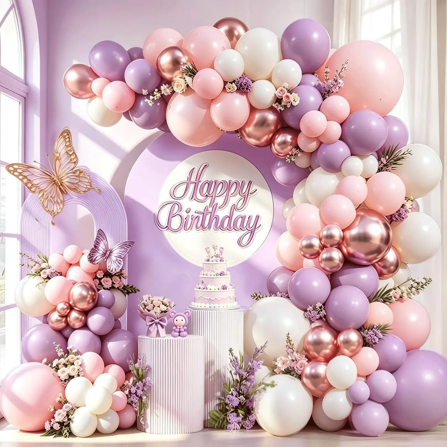 Pink Purpura Alba Balloon Garland Arch Kit